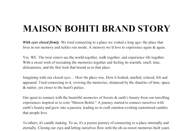 write your brand story, mission and values